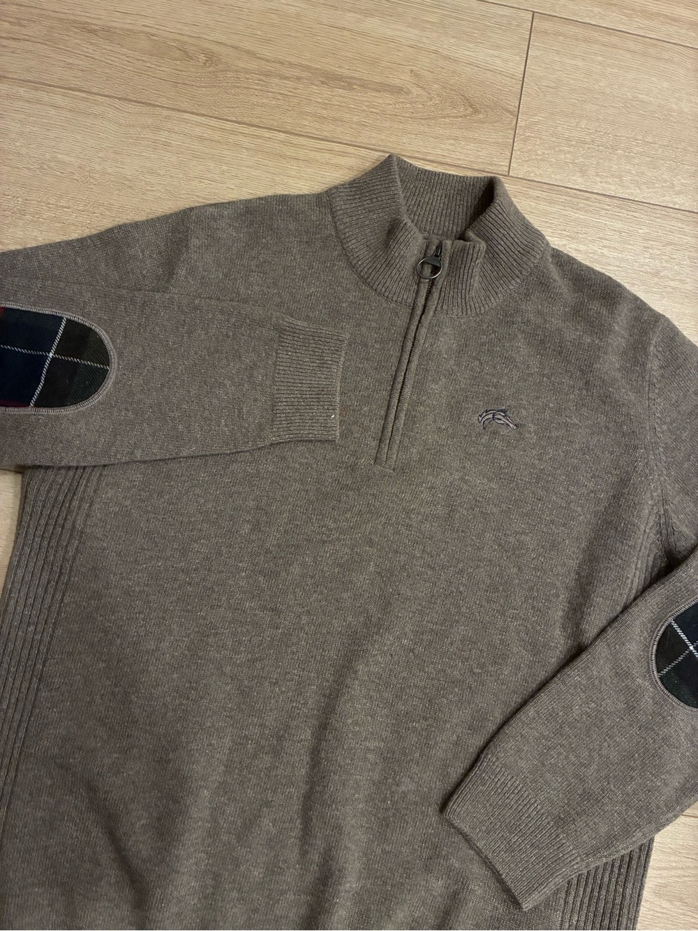 Barbour Men’s Holden Half Zip Wool Sweater Military Marl Elbow Patch Size XXL